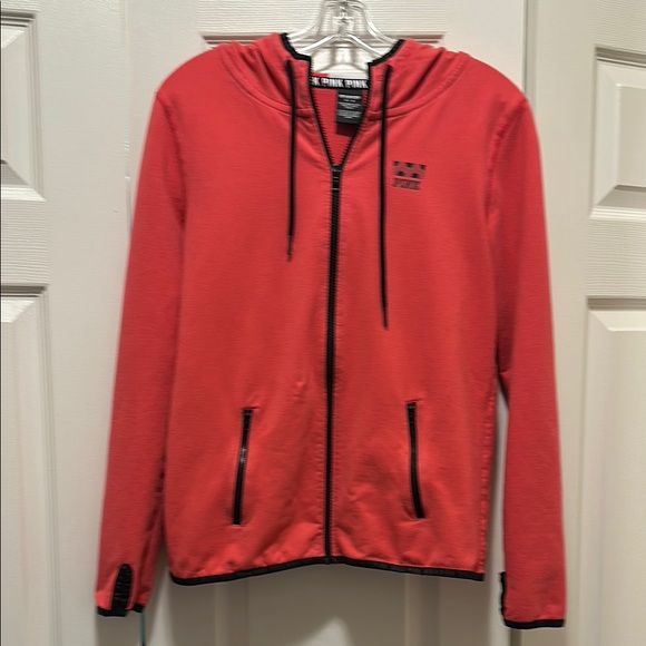 PINK Victoria's Secret Tops - 2/$20 Victoria's Secret PINK Hot Pink Zip-Up Hood Thumb Holes Logo Pockets Sz M